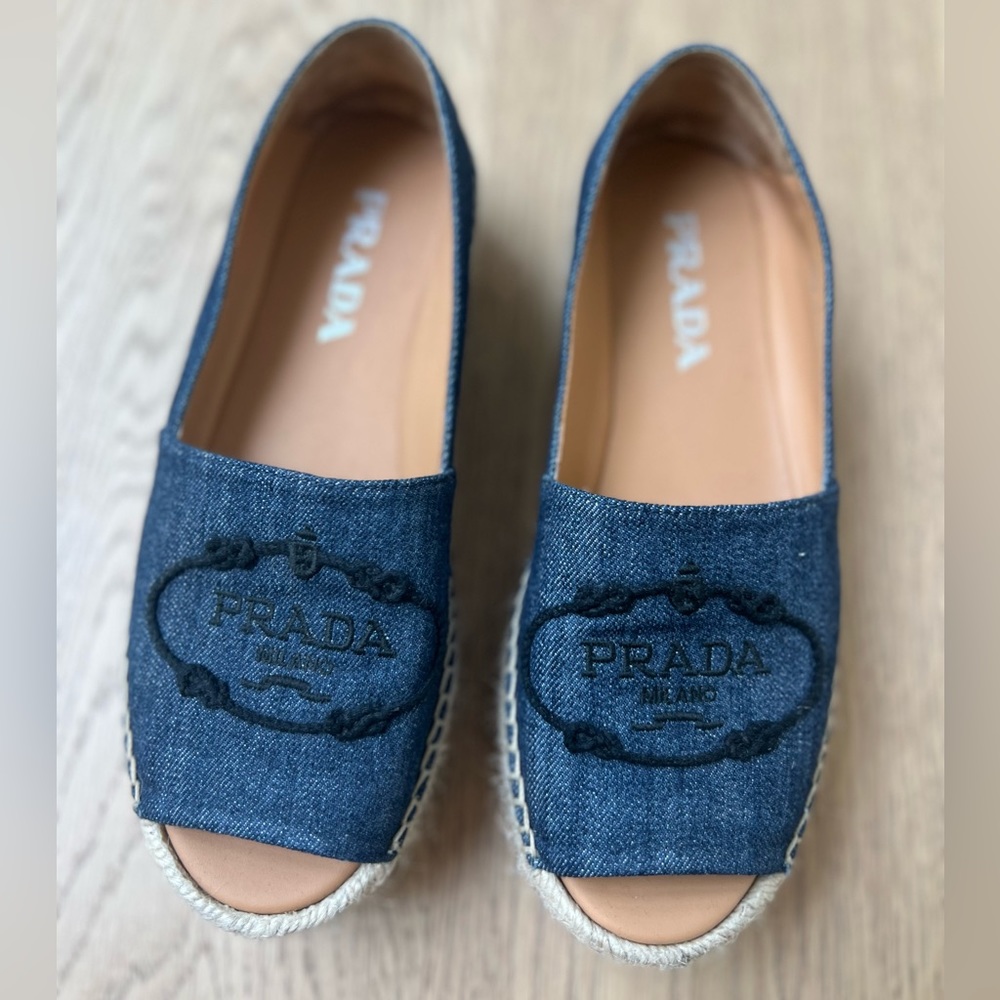 Prada Denim Logo Espadrille Loafers US size 6.5 (IT size 36.5)